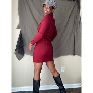 De'Lizza Exclusive Retro Red Belted Button Down Collared Dress EU Size 38